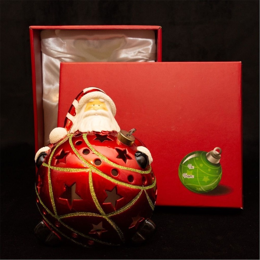 Mr. Christmas Ceramic Santa Luminary w/Color-Changing LED Candle, Holiday Decor